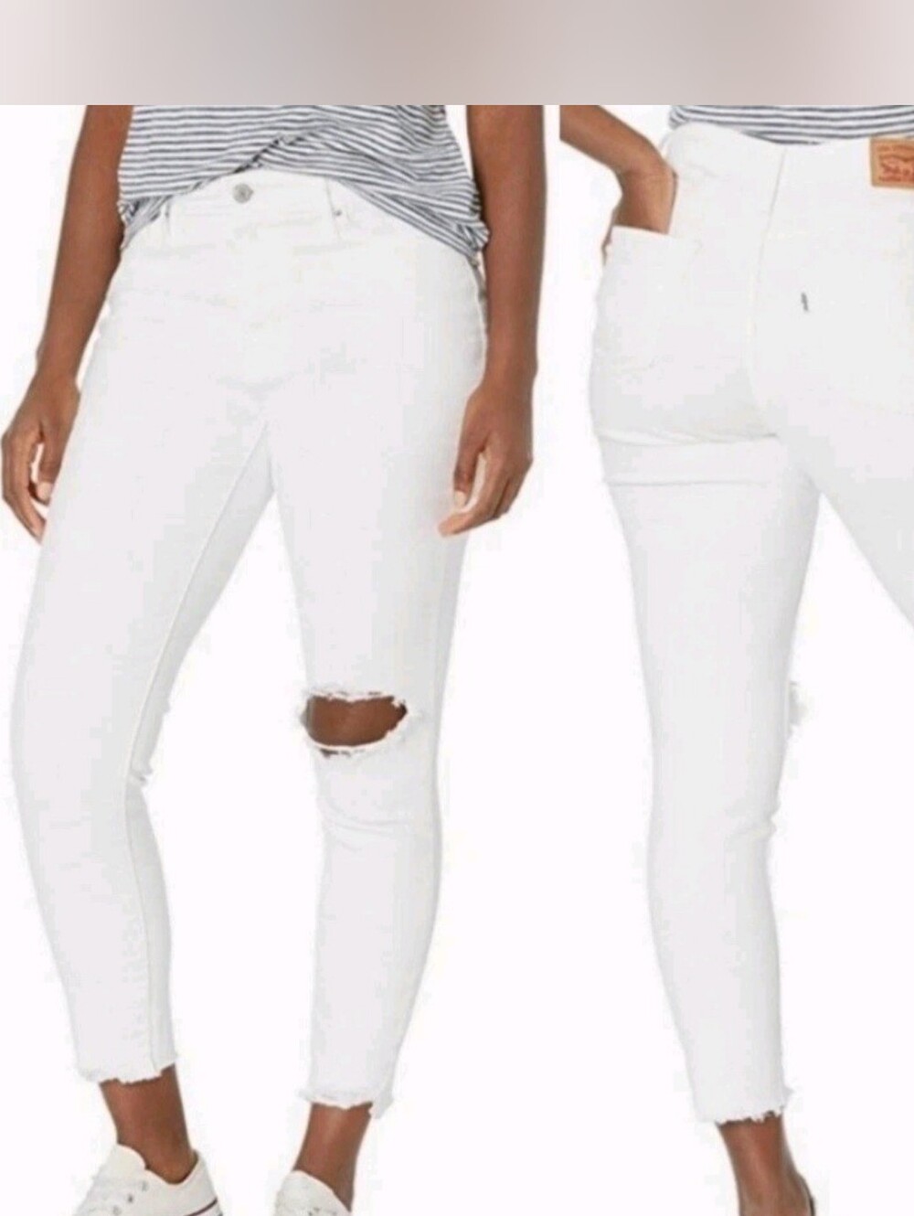 Levi's 721 High-Rise Skinny Ankle Jeans White Distressed Raw Edge Size 32